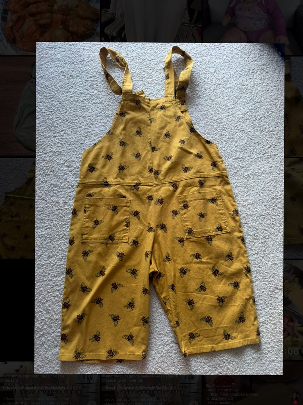 Yellow Bee-Print Women’s Denim Overalls Size Medium
